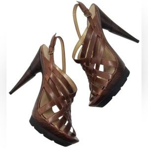 Stuart Weitzman “Spray” platform sandal in old west saddle